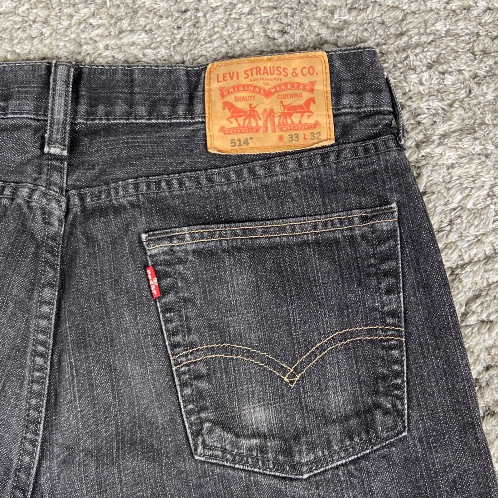 Levi 514 Jeans Mens 34x32 Black Denim Straight Fit Classic Casual Cotton Pant - Picture 1 of 9